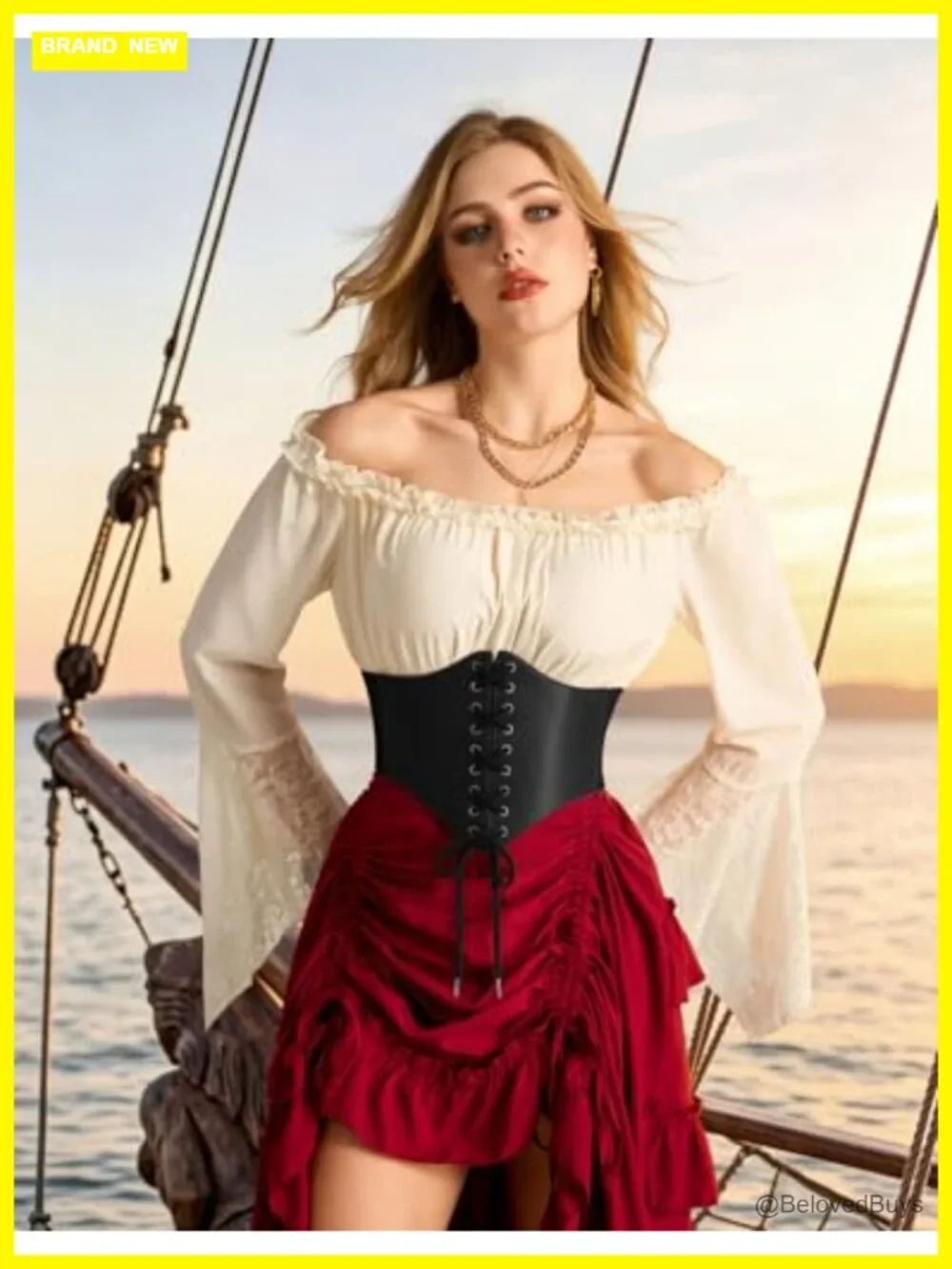Scarlet Darkness Women's Faux Leather Corset Belt Vintage Pirate